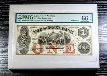PMG MS 66 USA 1850s $1 Sussex Bank New Jersey, Newton choice uncirculated - cash &pickup at angleton no trade