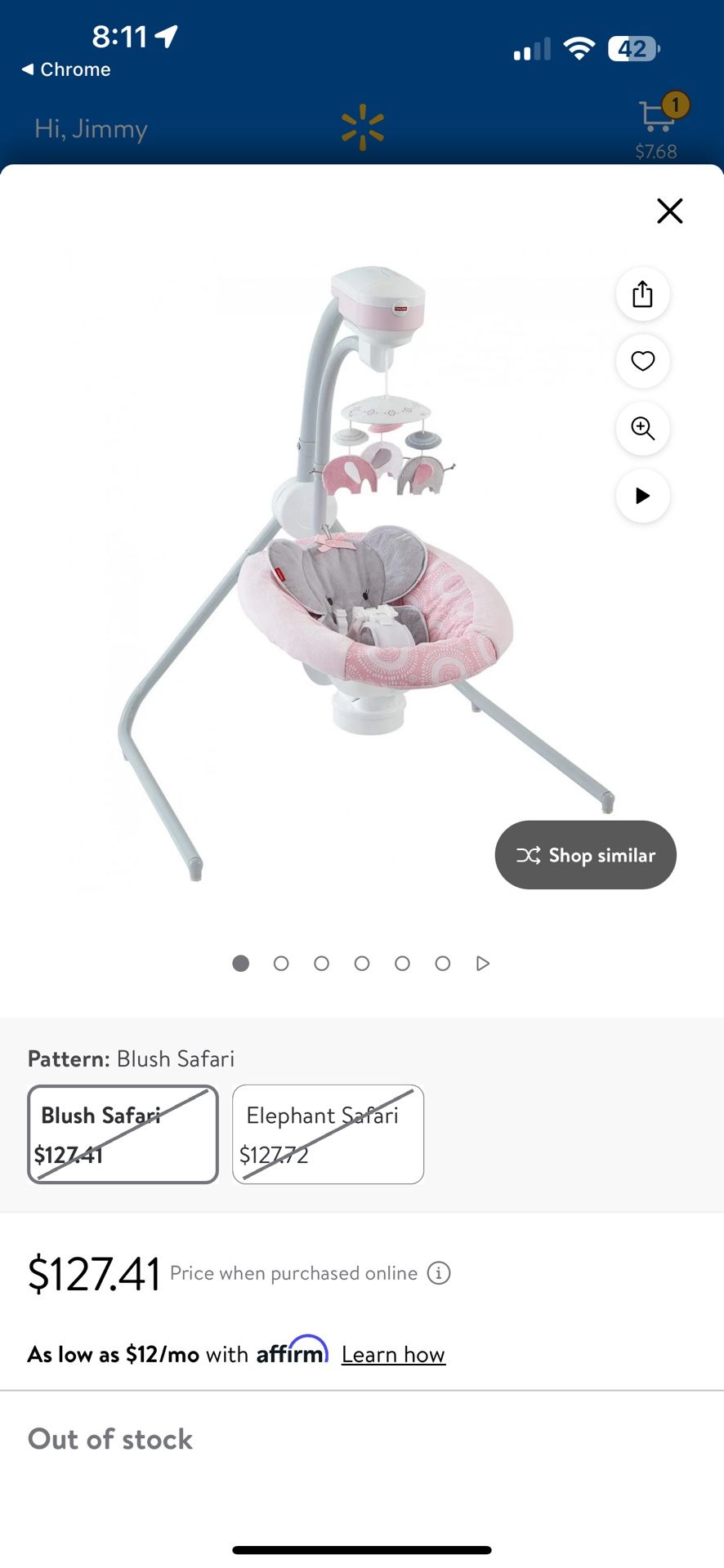 Fisher Price Elephant Pink Baby Swing