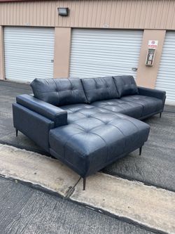 ✨ 2-Piece Blue Gray Leather Chaise Sectional Sofa ✨ ($10 delivery )