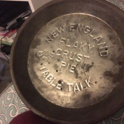 Collector item, New England flaky crust pie, tin 10 cents, table talk pan, vintage.