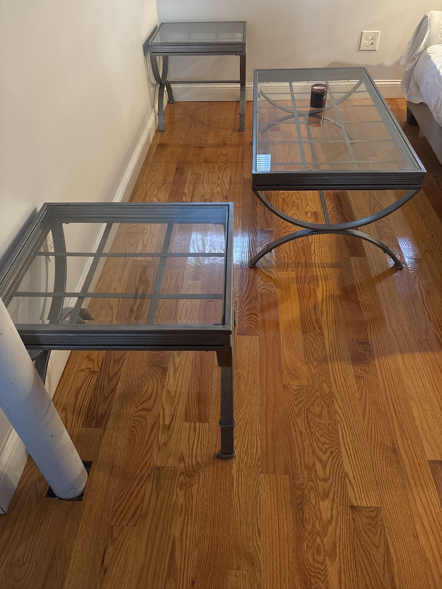 Silver Glass Coffee Table + 2 Matching Side Tables– Modern Set 140