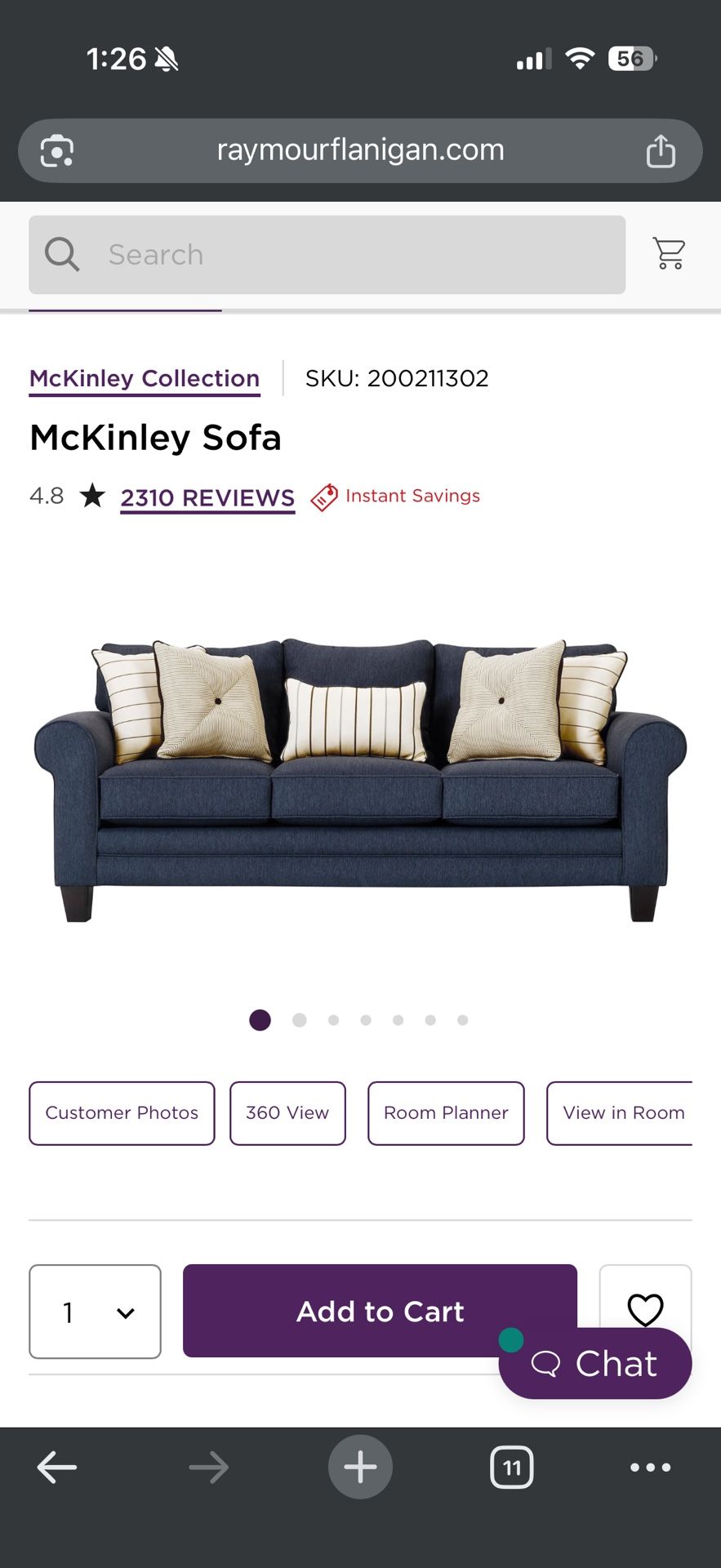 Raymour & Flanagan Navy McKinley Couch