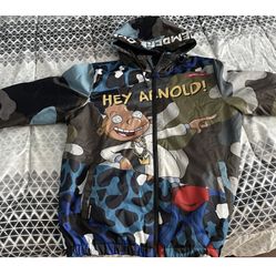 HEY ARNOLD Nickelodeon X Members Only Size MEDIUM Hooded Windbreaker Jacket 