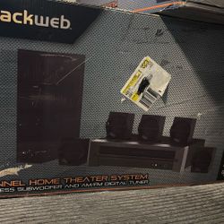 Black Web Five And One Home Theater System With Wireless Subwoofer And A.M. Fm Digital Tuner