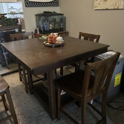 Dining Table w/4 Chairs All Wood Square Bar Height Table 