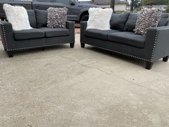 Dark gray couch set w nail head trim