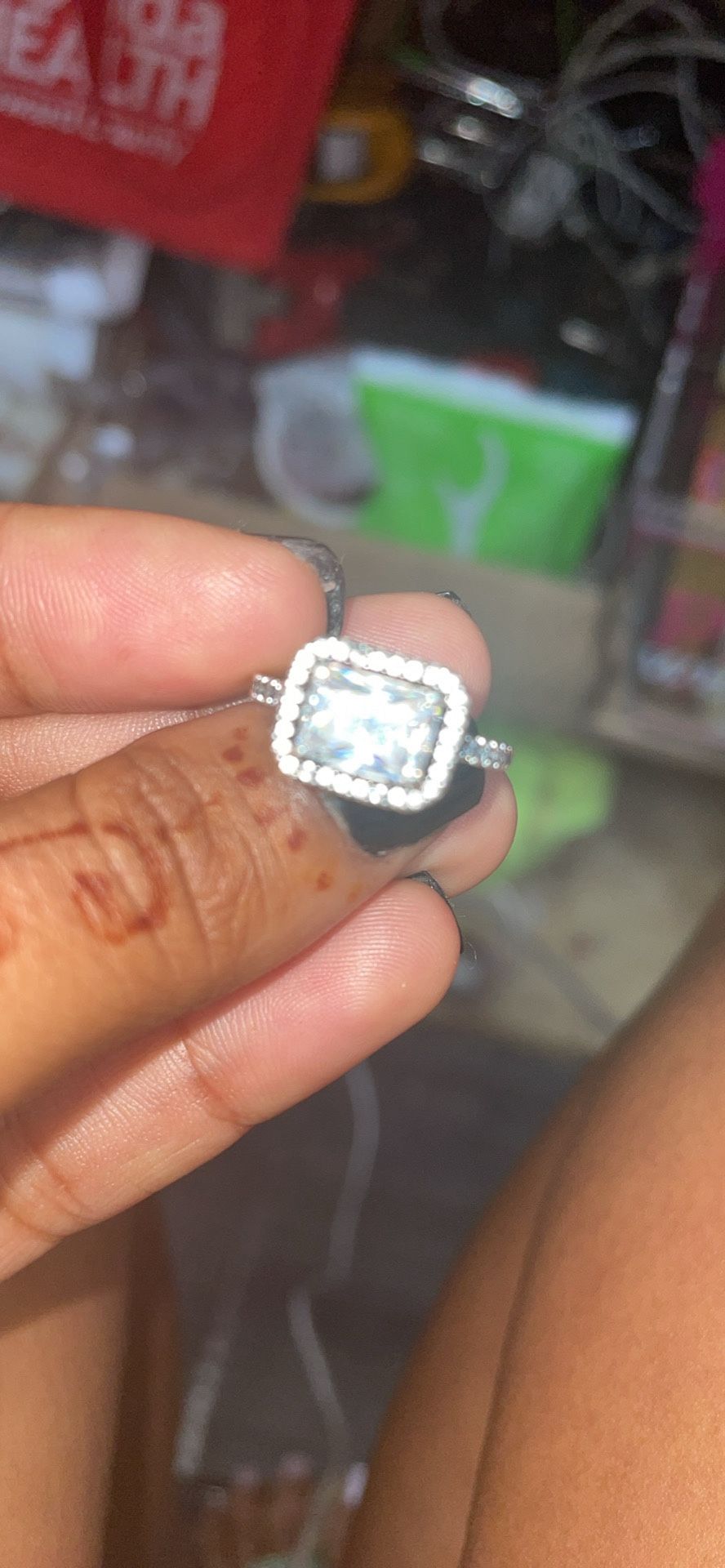 Rectangle Sparkling Halo Ring