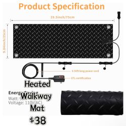 😀 10in x 30in Heated Walkway Mats Outdoor, Anti-Slip Snow Melting Mats Heated Snow and Ice Melting Mats for Winter Snow Removal