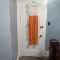 Cute White And Orange Maxi Dress 