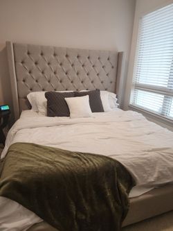 Upholstered King Sized Bed + mattress