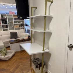 Wall-Mounted Desk with Shelves – White & Gold