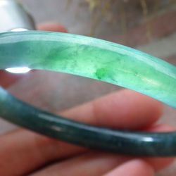 Certificate Myanmar Burmese Jadeite Jade Green Bangle Bracelet 55mm 