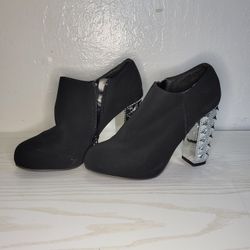Silver Block Heeled Booties 5.5