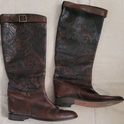 ETRO Size 40 Brown Embossed Knee High Riding Boots