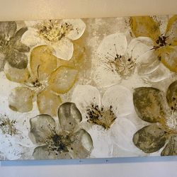 Canvas Wall Art Gold/Olive Green/Off White 