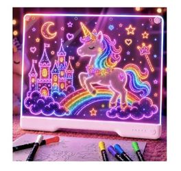 Geokay 16" Rechargeable LED Drawing Board, 9-Color Light Modes, Neon Art Dry Erase Light Up Doodle Glow Pad with Built-in Stand, Sketching Gift Toy fo