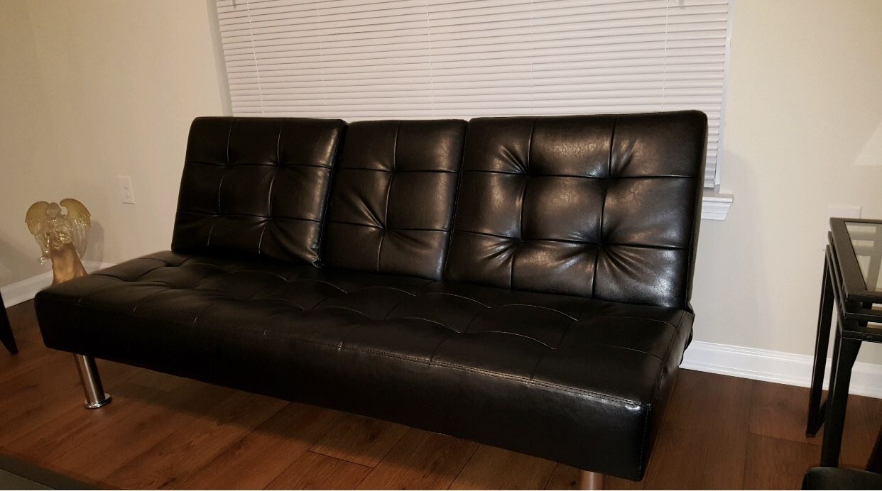 Black Leather Futons (matching pair)