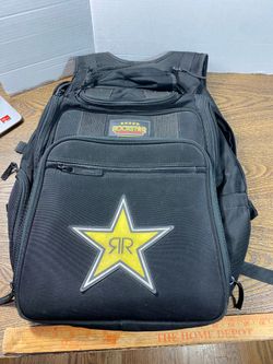 *DISTRESSED* *1 BAD ZIPPER COMPARTMENT* Rockstar Energy Drink Black Backpack Bag