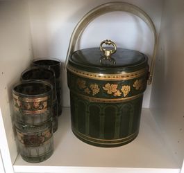 Vintage Ice Bucket And Glass Set