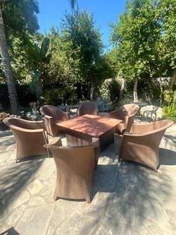 7 Piece Brown Jordan High Quality Patio Set with Table Top Fire pit