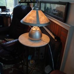 Craftsman Style Lamp Silver And Faux Mica Shade
