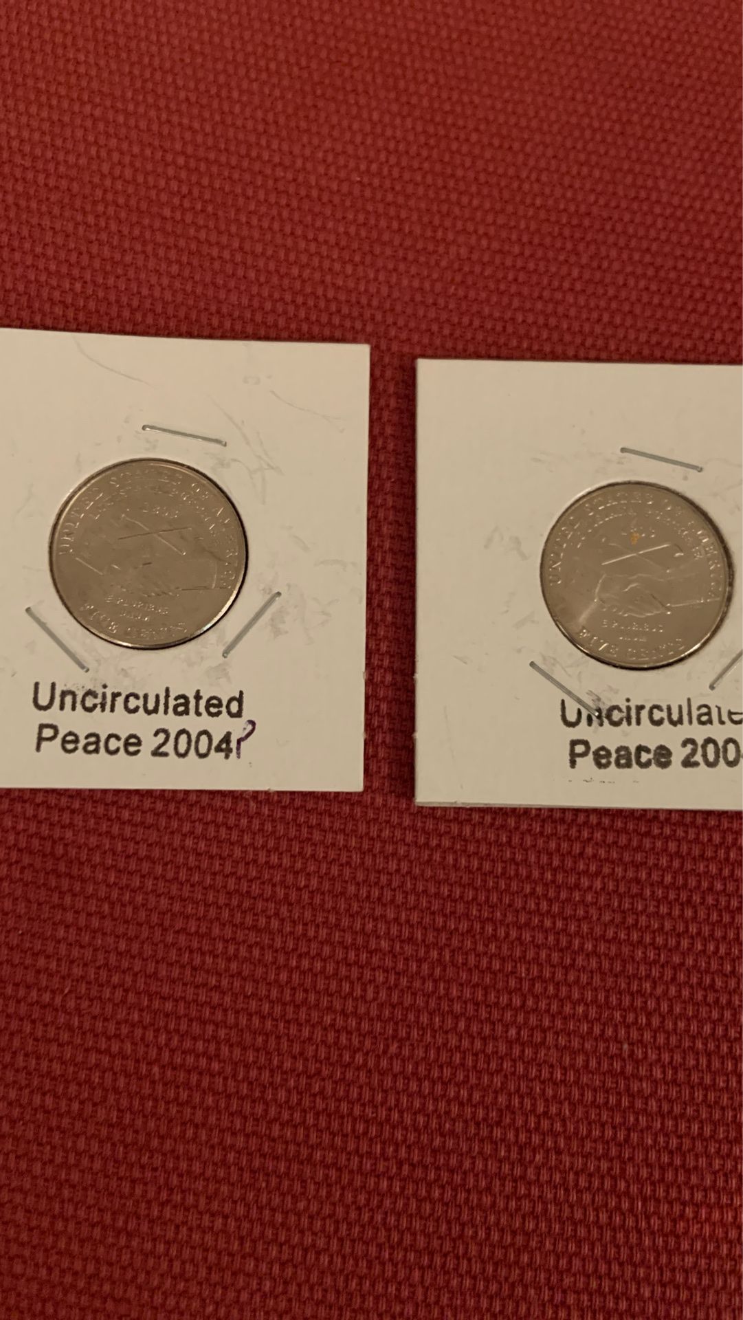 Uncirculated set of 1 Denver an 1 Philadelphia mint 2004 peace nickels