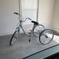 Adult Tricycle, Adult Tricycle 26 Inch 3 Wheel 7 Speed Bike, 3 Wheel Bicycle Cruiser Trike With Shopping Basket For Seniors, Women And Men, Mint Blue