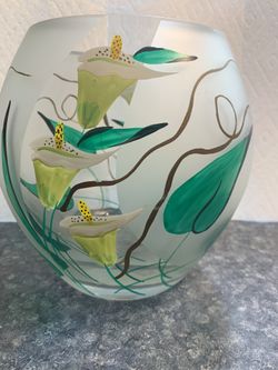 Frosted & Clear Globe Bowl with Hand Painted Flowers