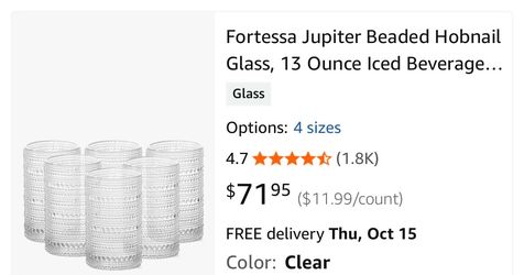 X6 Fortessa Jupiter Beaded Hobnail Glass, 13 Ounce Iced Beverage...