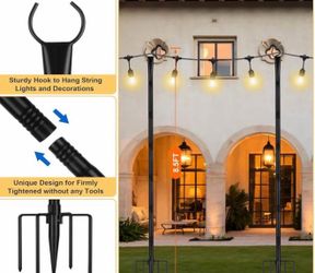 4 Pack String Light Poles,10 Ft Metal Poles with Fork for Outdoor String Lights,Outdoor Light Poles