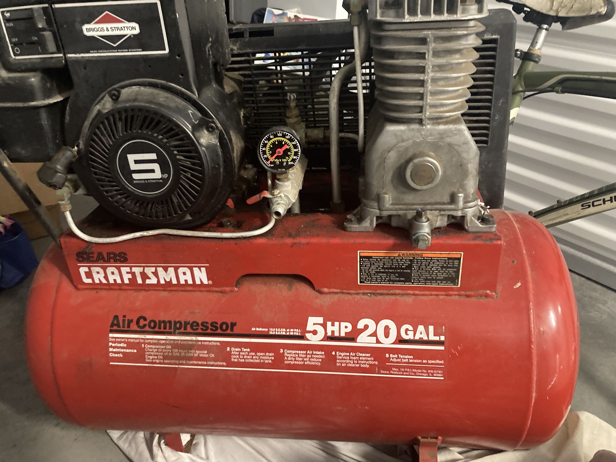 CRAFTSMAN SEARS 5HP 20 GAL Air Compressor