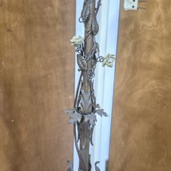 Antique Italian Wrought Iron Marble Base Floor Lamp With Floral Design 