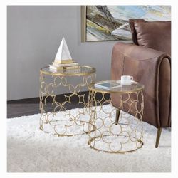 Brand New Glam Gold Nesting End Tables Louie Like Design. 