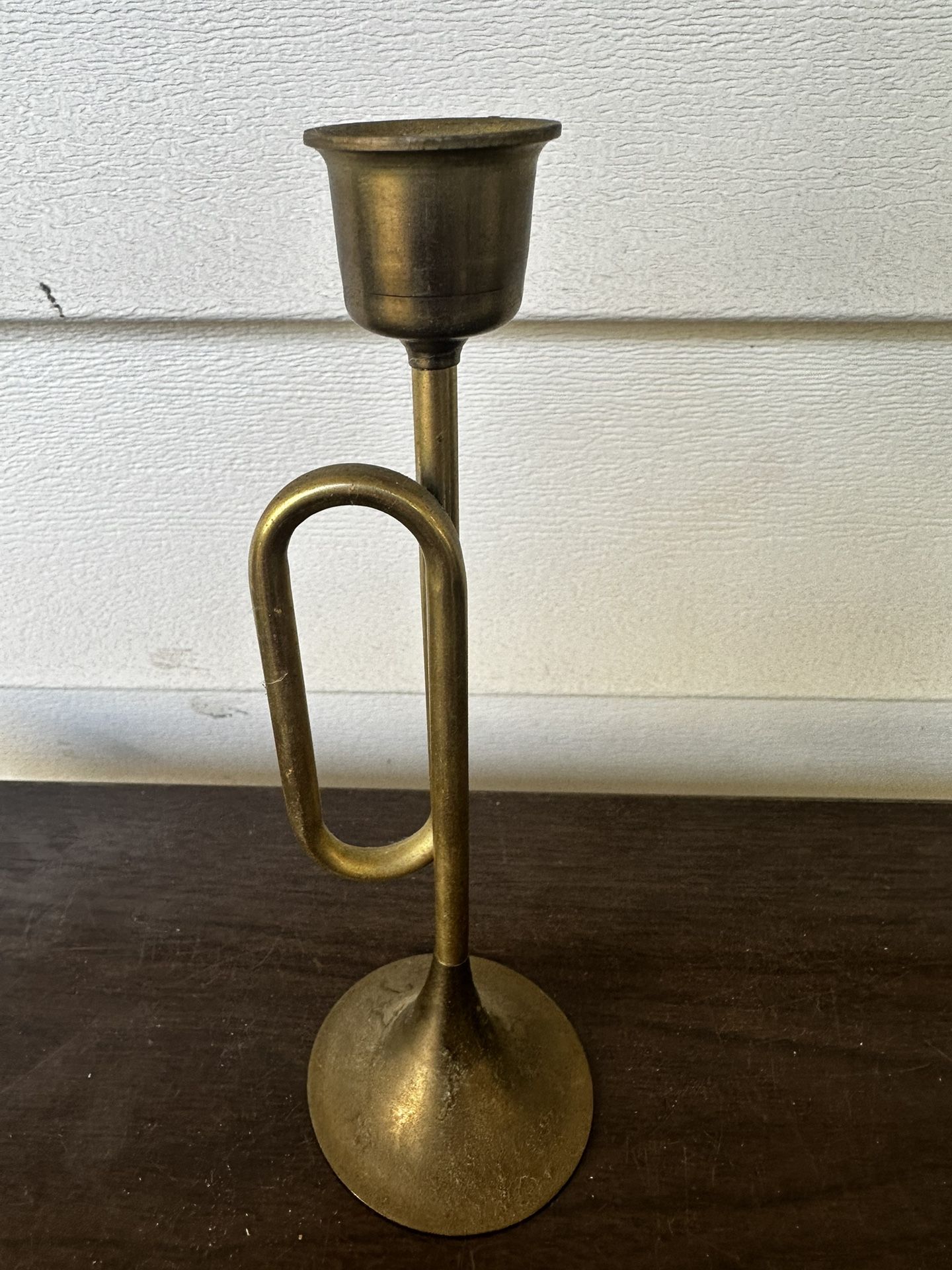 Vintage Brass Horn Shaped Taper Candle Stick Holder Decor Taiwan