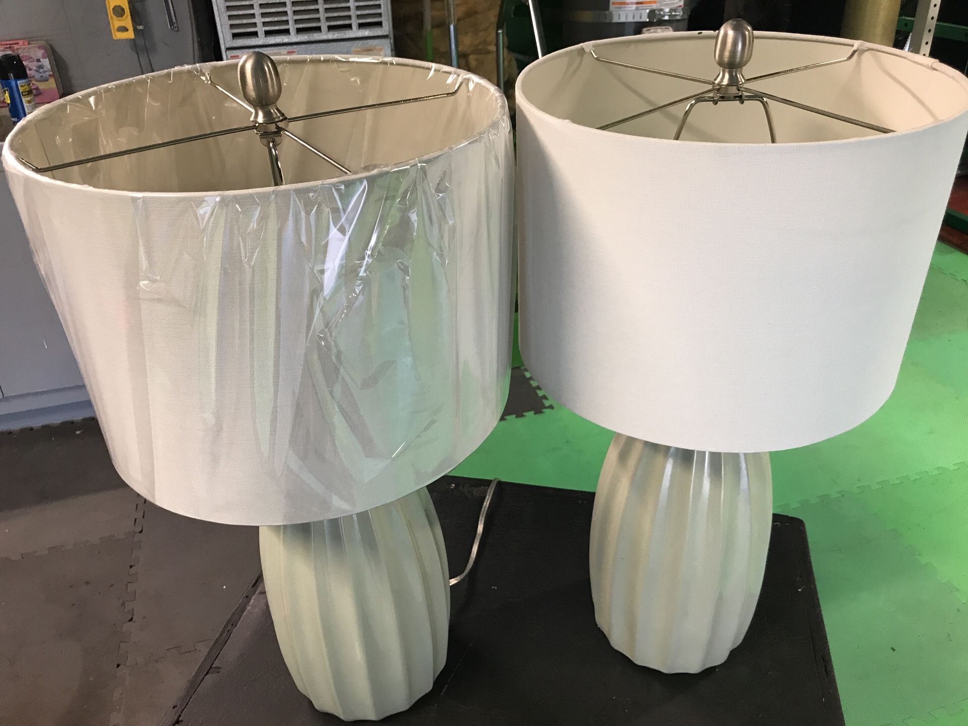 26” Light Olive Green Ceramic Table Lamp Set