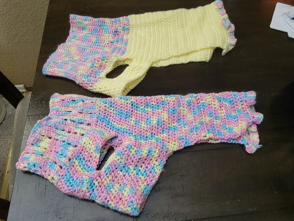 2 HAND KNIT DOG SWEATERS