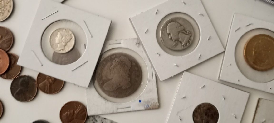 Coin Collection.  Capped Bust Pennies Quarter Dime Us Silver error