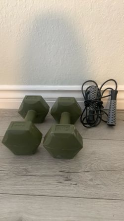 2- 5lbs weights & jump roap