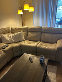 Cream colored leather sectional