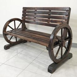 New in box $110 Large 50” Wooden Wagon Bench Rustic Wheel for Patio Garden Outdoor 50x23x34” 