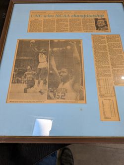 Vintage 1982 UNC NCAA Championship Newspaper Clipping Michael Jordan James Worthy Framed