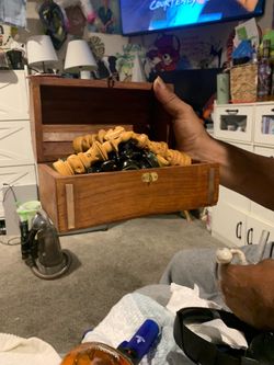HAND CARVED VINTAGE CHESS SET LOTUS DESIGN