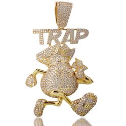 HUGE 3.5" Famous Trap Money 💰 Bag Pendant 14k Gold Plated Super Iced Out w/Simulated Diamonds Hip Hop, Rapper