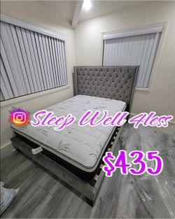 NEW QUEEN BED FRAME AND MATTRESS
