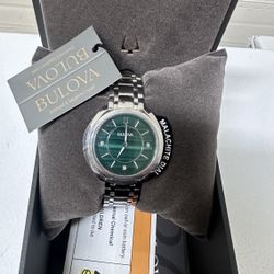 New Bulova Classic Diamond Malachite Stainless Steel Quartz Women's Watch, 34mm