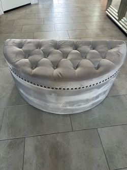 Storage Ottoman Bench - Tufted Light Gray Microfiber Suede Half-Moon Bench