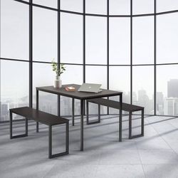 Louis 48 Inch Black Metal Frame Dining Table with Benches / 3 Piece Dining Set/Easy Assembly