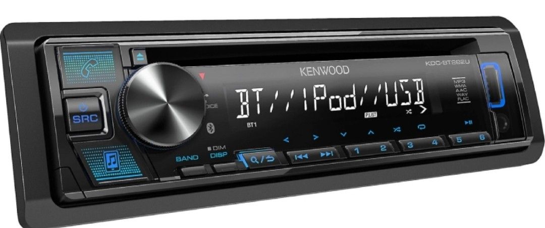 Kenwood KDC-BT282U
CD Receiver, Bluetooth, Front USB and AUX, Blue Illumination, (1)2.5V RCA Preouts, Remote APP ready