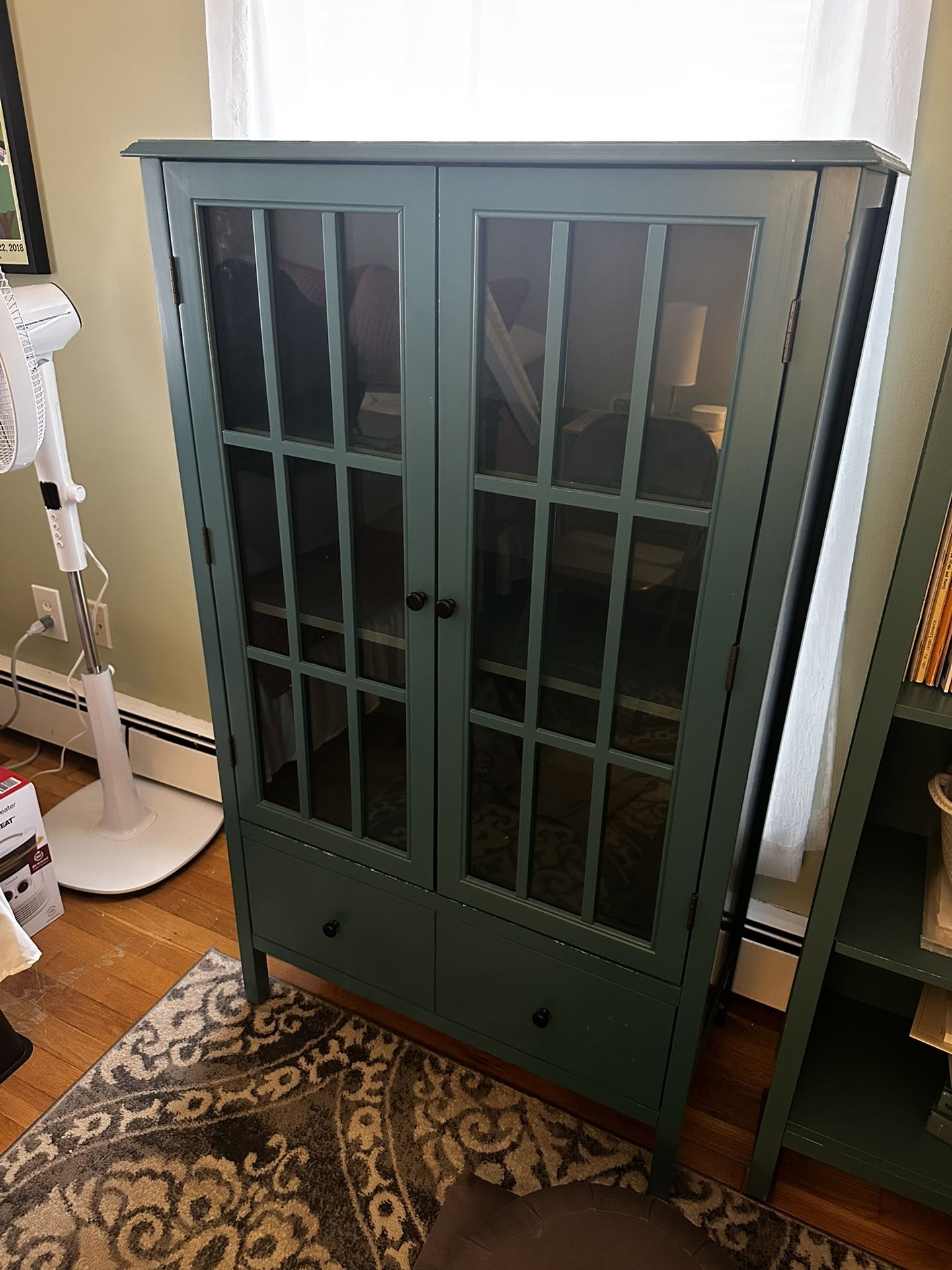 3-Shelf Cabinet With Glass-Pane Doors & Bottom Drawer