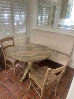 Dining table and chairs with bench